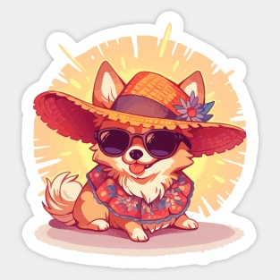 A fancy Pomeranian puppy ready for the summer Sticker